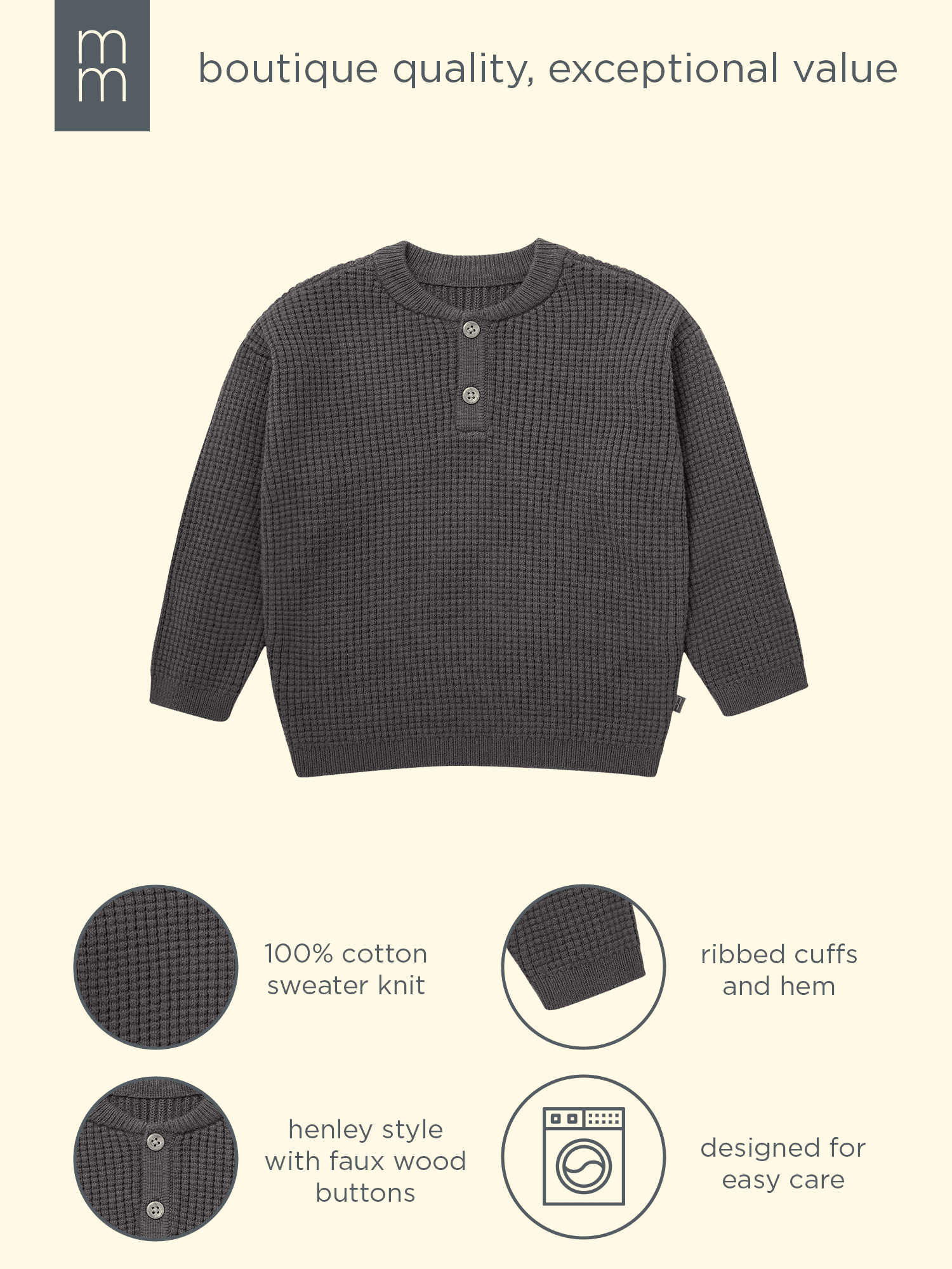 Modern Moments by Gerber Toddler Boy Waffle Henley Sweater Knit, 12 Months - 5T