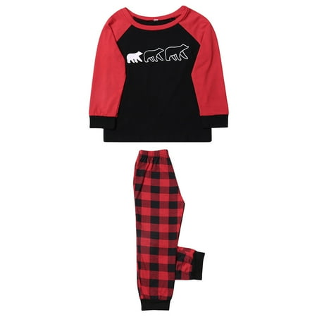 

Tretra Dad Mom Kid Baby Cartoon Bear Plaid Sleepwear Christmas Homewear Sets