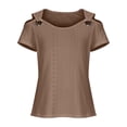 thumbnail image 4 of Cold Shoulder Shirt For Women Loose Solid Short Sleeve Tunic Tops Breathable Summer Fashion Casual Blouses Coffee XXL, 4 of 5