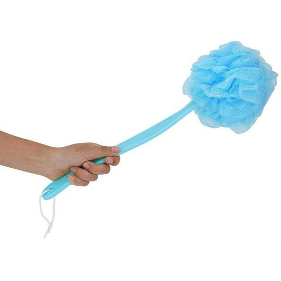 Bath Balls Brush Long Handle Mesh Loofah Sponge Back Scrubber for Body Exfoliating (Blue)
