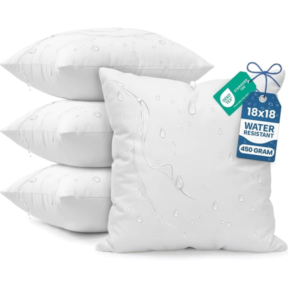 Utopia Bedding 18x18 White Outdoor Throw Pillows, Pack of 4, Water Resistant Pillow Inserts for Patio & Porch Furniture