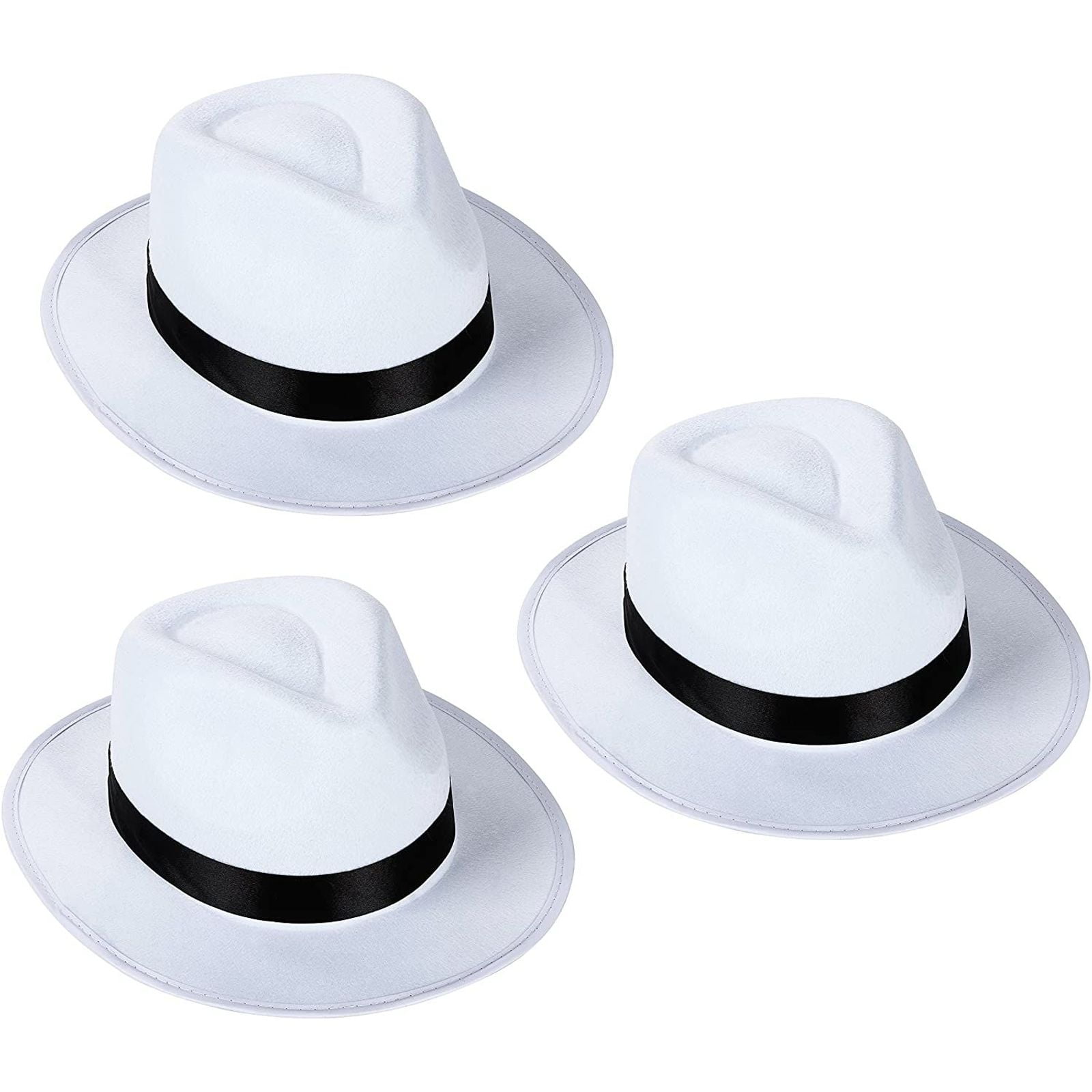 3-Pack Classic White Felt Fedora Hats 