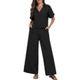 thumbnail image 6 of Women 2 Piece Outfits Summer Casual Short Sleeve V Neck Crop Top Wide Leg Pants Matching Set With Pocket Women Holiday Outfits Pant Suits for Women Dressy Wedding Guest plus Size Pant Suit Women, 6 of 7