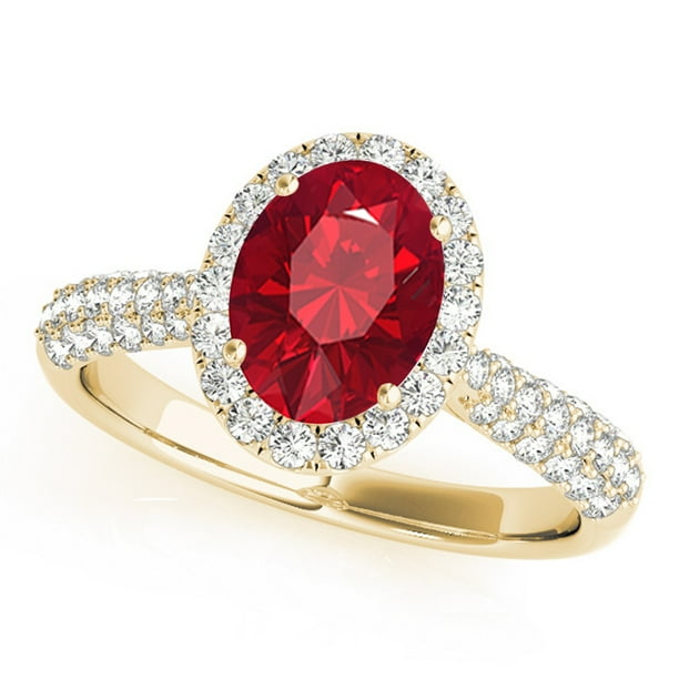 MauliJewels - 1.20 Ct Diamond & Oval Shaped Created Ruby Engagement