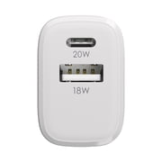 Powertek 20W USB-C PD + USB-A Dual Port Wall Charger, Carbon Design, White