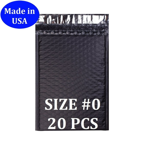 Size #0 (6.5"x9" Interior) Black Poly Bubble Mailers with Self Seal- 20 QTY Fast Shipping!