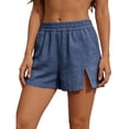 thumbnail image 2 of Hvogkswy Womens Linen Shorts, Solid Color Elastic Waist Shorts with Pockets Soft Loose Lightweight Breathable Beach Vacation Summer Casual Shorts, 2 of 6