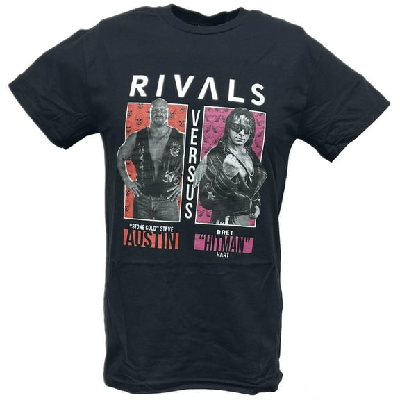WWE Rivals Stone Cold Steve Austin vs Bret Hitman Hart Mens Black T-shirt