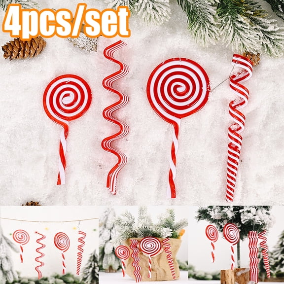 Travelwant 4Pcs/Set Christmas Lollipop Ornament Plastic White and Red Candy Cane Decorations Christmas Tree Decor Pendant Xmas Party Home Decor Accessories Gift