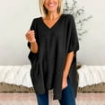 thumbnail image 5 of DondPO Sweaters for Women Long Sleeve Shirts Women's Solid Color Pullover V Neck Sweater Stripe Knit Fashion Poncho Cape V Neck Loose Sweater Sweater Womens Tops Cute Tops Black L, 5 of 6
