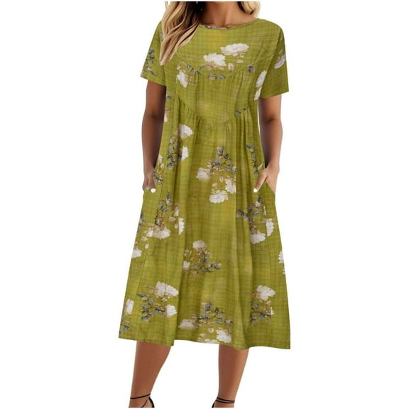 Youyipin Womens Dresses Vintage Floral Print Lantern Sleeve Casual Loose Fit Beach Dress Boho Party Summer Dresses For Women 2025