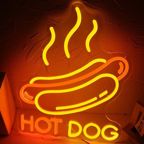 Y YUNHSOM Hot Dog Neon Sign, USB Power Dimmable LED Neon Sign for Wall Decor, Bedroom, Bar, Home, Store, and Party Decoration (15.7 * 12.9 inches)