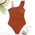 thumbnail image 5 of SSCMYXG Girls Ruched 1 Piece Bathing Suit, Single Shoulder Ruffle Swimsuit, Kids Swimwear for 8-16Y Summer Vacation Brown 14-15 Years, 5 of 6