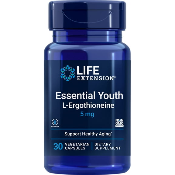 Life Extension Essential Youth L-Ergothioneine, healthy aging supplement, gluten-free, non-GMO, vegetarian, 30 capsules