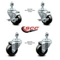 thumbnail image 2 of 3 Inch SS Hard Rubber Wheel Swivel 12mm Threaded Stem Caster Set 2 Brakes, 2 of 2