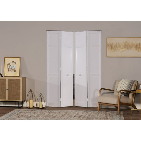 Seabrooke Double 64" x 80" White Vinyl Shaker Style Bifold Door