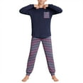 thumbnail image 4 of Fesfesfes Kids Boys Girls Striped Pocket Long Sleeve Top and Pants Set Casual Outfit Playwear Homewear Set Comfortable Soft Fabric Childrens Two Piece Set(Purple,5-6 Years), 4 of 9