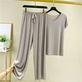 thumbnail image 3 of ZSQDM Womens Pajamas Set Womens Daily Family Clothes Short Sleeve Tops Pants Shirt Trousers Set Grey XL, 3 of 3