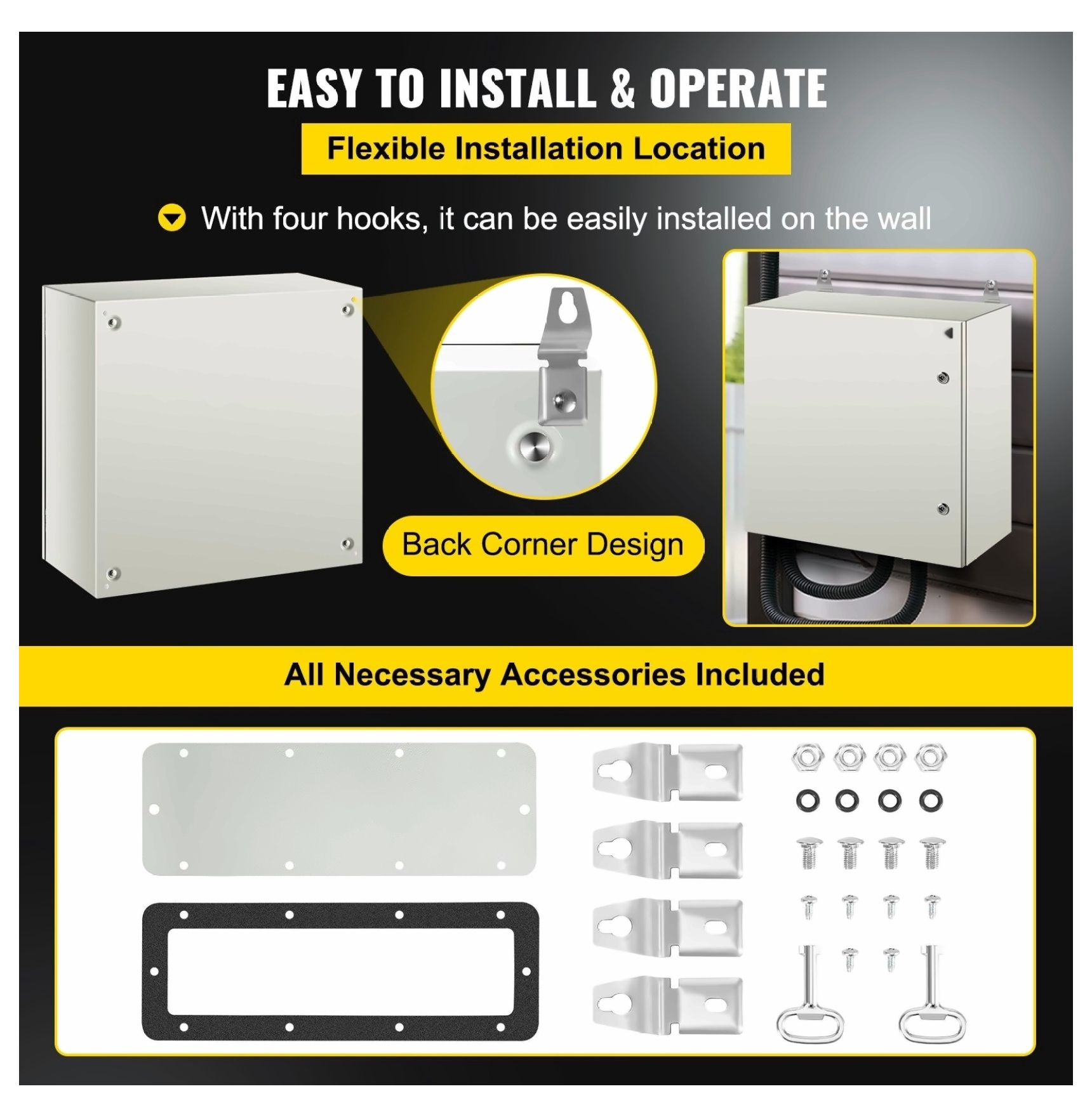 NEMA 4X Steel Enclosure 24x24x12", IP66 Waterproof Electrical Box, Outdoor Indoor Junction Box with Mounting Plate