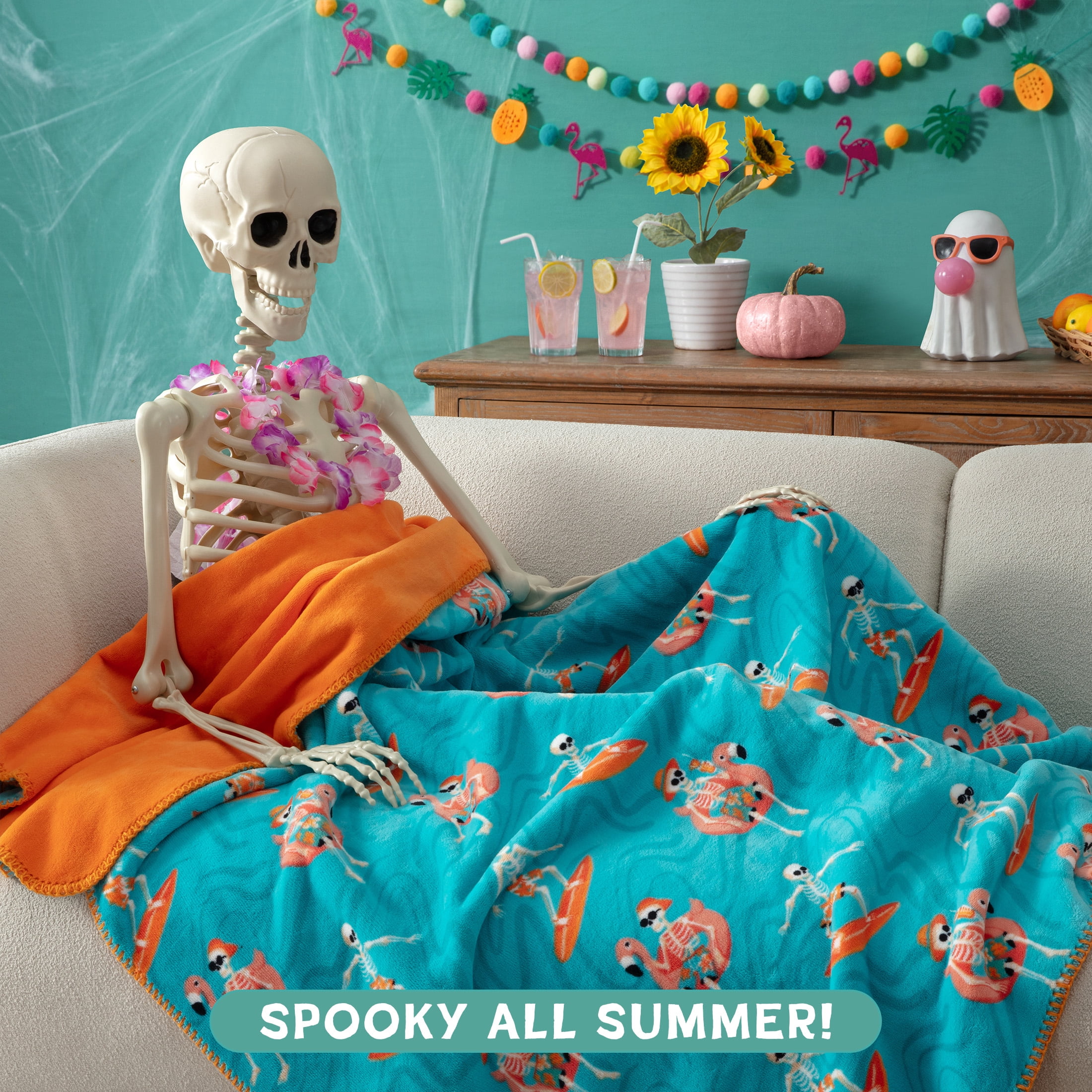 Boo-tique Soft Throw Blanket, Cozy Blanket for Couch, Halloween Skeletons, Blue, 50" x 72"