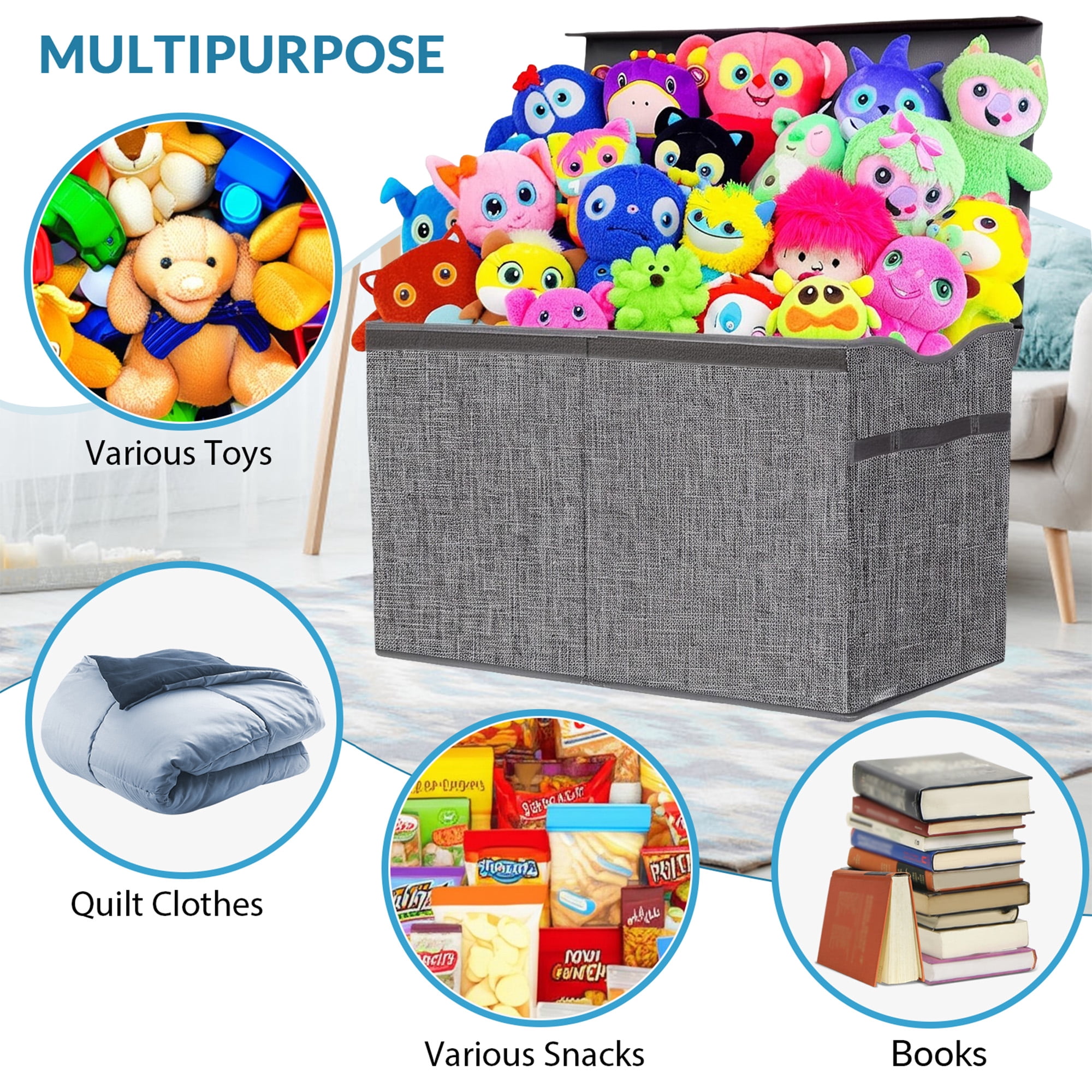 VICTORICH Extra Large Children's Collapsible Toy Storage Fabric 32 gal Kids Room Toy Chests with Lid, Gray