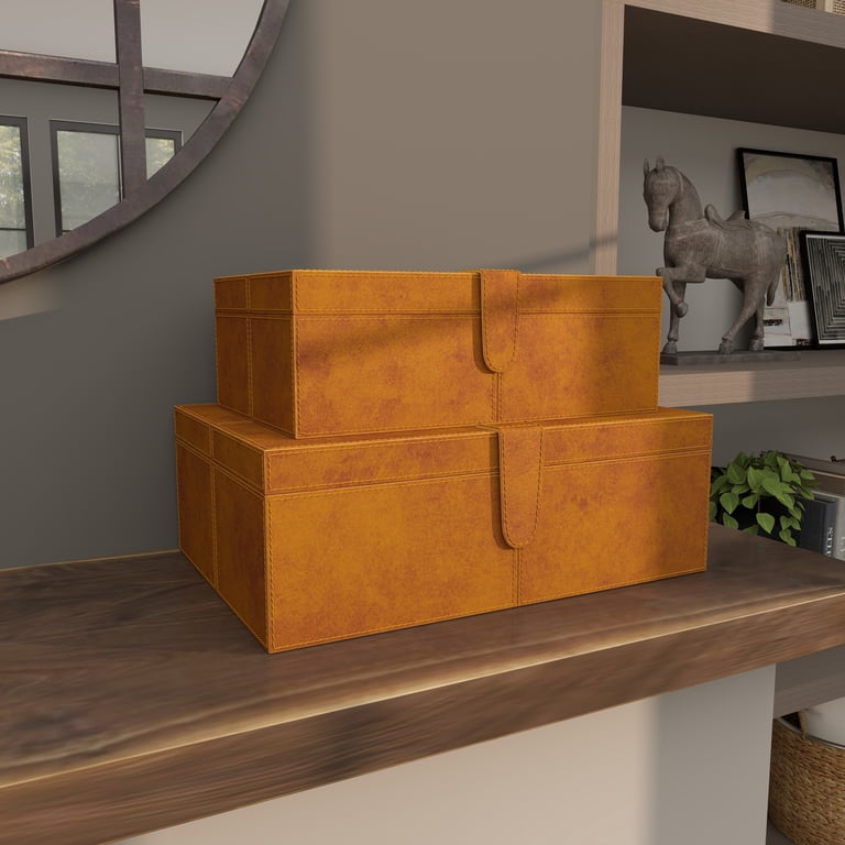 Deco 79 Leather Decorative Storage Boxes, Set Of 2 – Brown Keepsake Box With Snap Closure