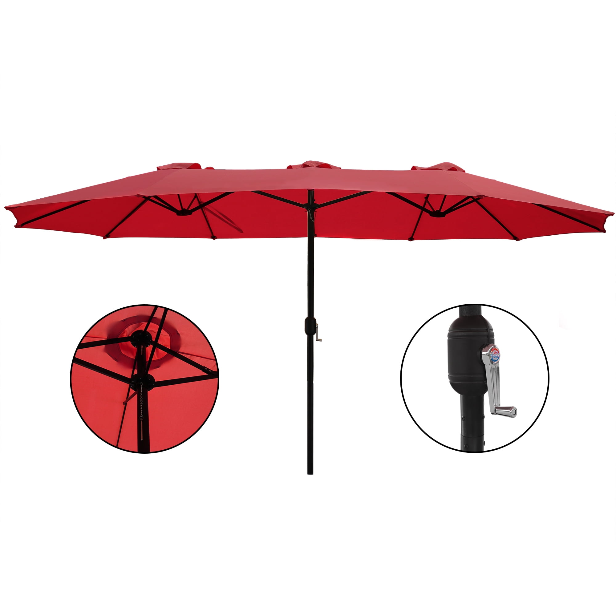 Abble 15x9 ft. Large Double Sided Rectangular Patio Market Umbrella with Crank Lift - Heavy Duty Steel Sun Shade for Pool, Deck, Backyard, Red