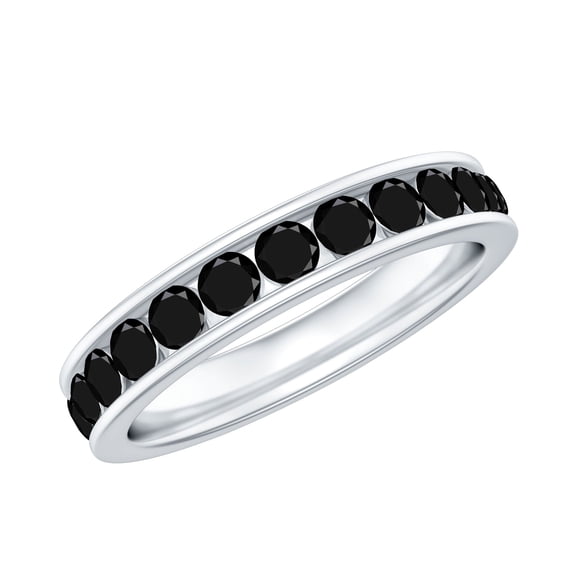 925 Sterling Silver Round 1.20 Ctw Black Spinel Gemstone Eternity Band Ring, Women Stackable Rings For Wedding, Engagement_12