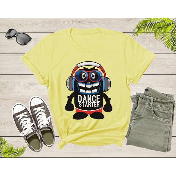 Dance Starter Funny Smiling Mascot with Glasses and Headset T-Shirt Dancer Dance Lover Gift Graphic T Shirt for Men Women Kids Boys Girls