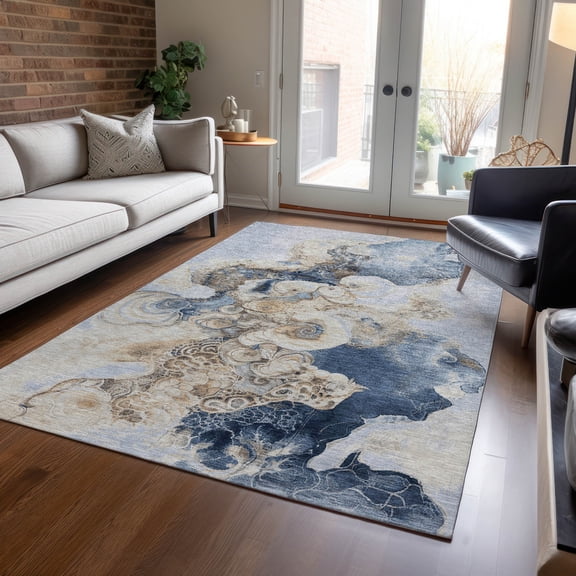 Addison Rugs Chantille Indoor/Outdoor Transitional Abstract Denim Machine Washable Rectangle Rug, 10' x 14'