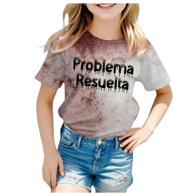 2DXuixsh Vêtements Filles Enfants Filles T-Shirt Rétro Imprimé Manches Courtes Col Rond Décontracté Ample Basique Hauts Vêtements Bébé Fille Noir Taille 150