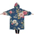 thumbnail image 2 of Oversized Wearable Blanket Hoodie,Pioneer Flower Floral Print Pattern Sherpa Blanket Hoodie with Super Pockets,Super Warm Fuzzy Pullover for Women & Men, 2 of 6