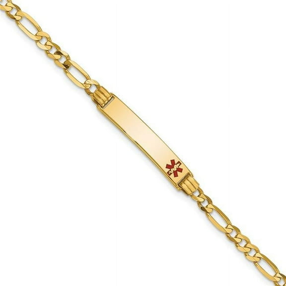 Primal Gold 14 Karat Yellow Gold Medical Red Enamel Figaro ID Bracelet