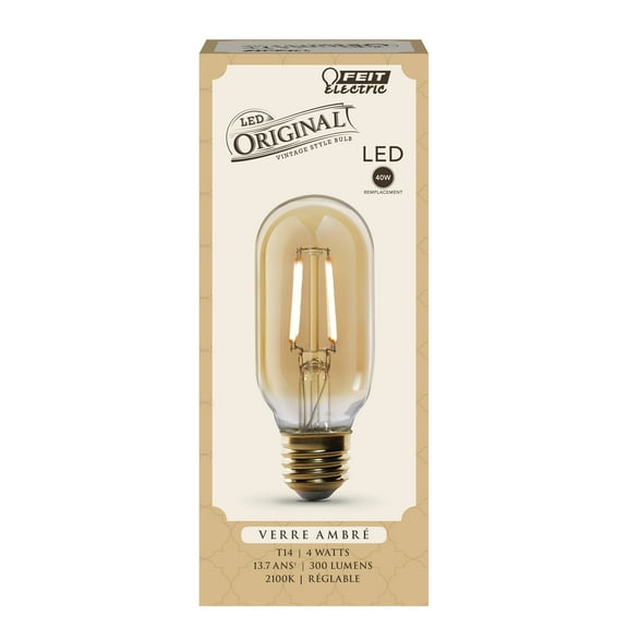 Feit Electric 4W (40 Watt Equiv.) Original Vintage Soft White LED Light Bulb, T14, E26, Dimmable