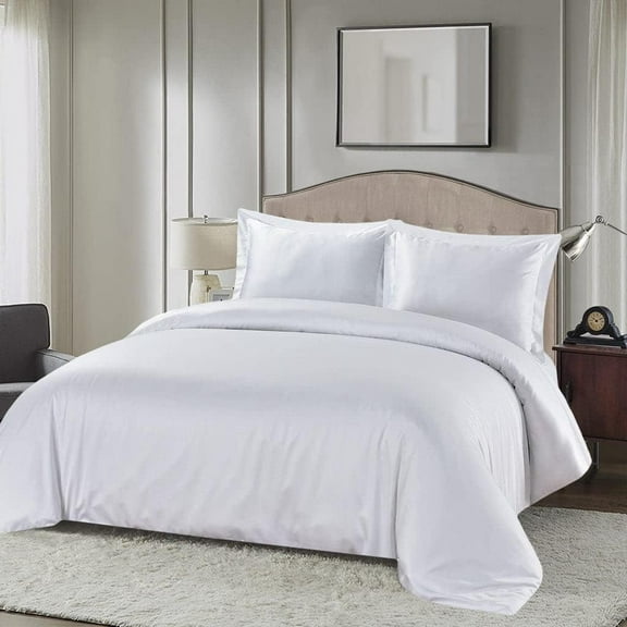 Viscose from Bamboo-Cotton Blend 3pc Duvet Cover Set (Full/Queen, Solid White) Soft and Breathable Comforter Cover with Shams