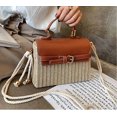 thumbnail image 4 of PIKADINGNIS Retro Straw Woven Handbag Handmade Casual Beach Tote Bag Flap with PU leather, 4 of 6