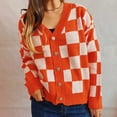thumbnail image 6 of Cardigans for Women Checkered Knitted Sweater Casual Solid Long SLeeve Jacket Coats, 6 of 7