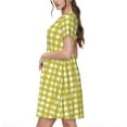thumbnail image 2 of Rocae Yellow Checkboard for Dresses Summer Casual Ruffle Short Sleeve Cute Crew Neck Flowy Dress with Pockets, 2 of 6