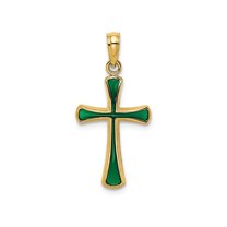 FJC Finejewelers 14k Yellow Gold Green Stained Glass Tapered Cross Charm
