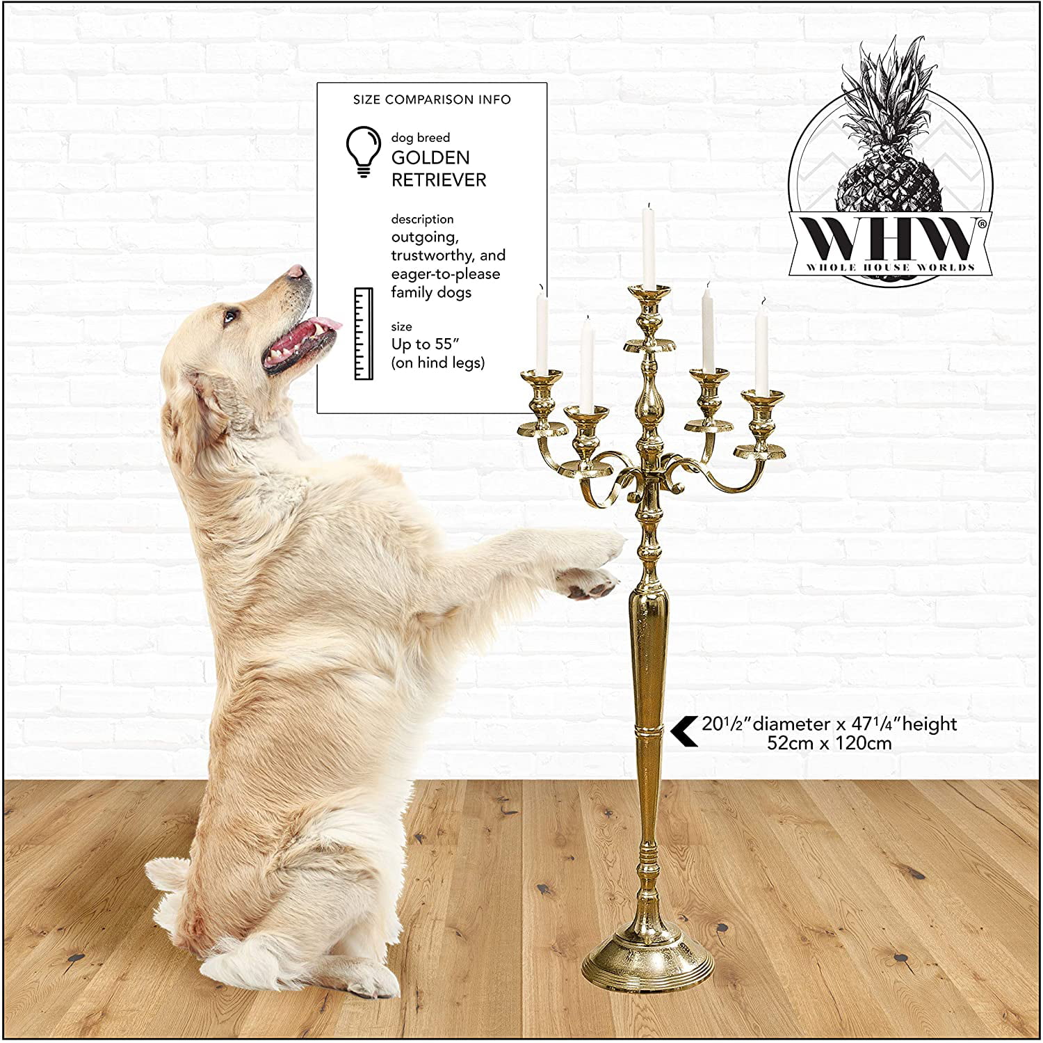 Over 1 FT 15 ¾ Inches Hand Crafted of Cast Aluminum Nickel WHW Whole House Worlds Hamptons Five Candle Golden Candelabra 