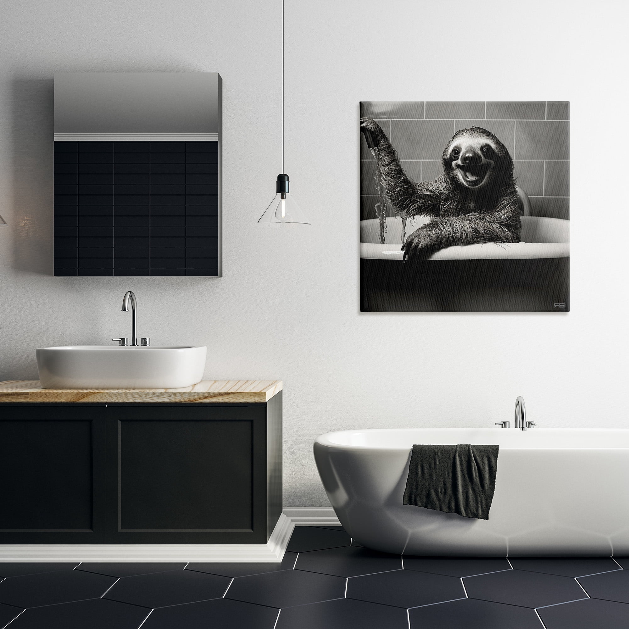 Stupell Industries Smiling Sloth in Tub Animals & Insects Painting Gallery Wrapped Canvas Art Print Wall Art, 30 x 30