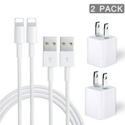 iPhone Charger 2-Pack Charging Cable and USB Wall Charger Power Adapter Plug Block Compatible iPhone X/8/8 Plus/7/7 Plus/6/6S/6 Plus/5S/SE/Mini/Air/Pro Cases, White