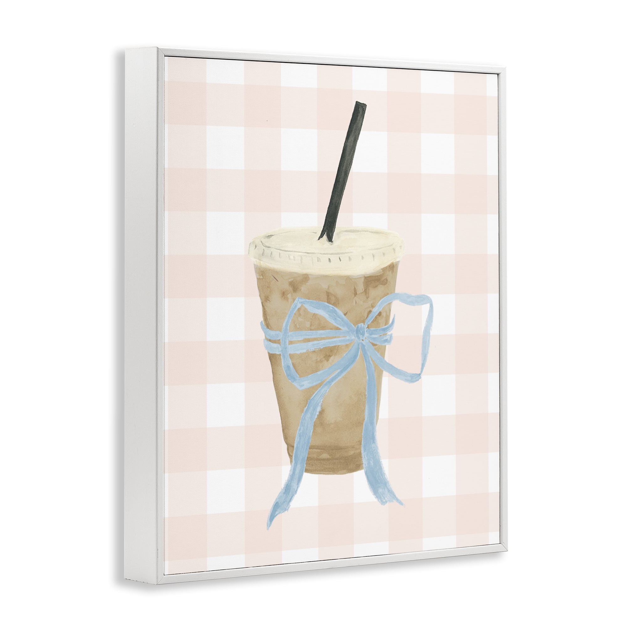 Stupell Industries Iced Coffee on Gingham White Framed Giclee Art, design by Lucille Price