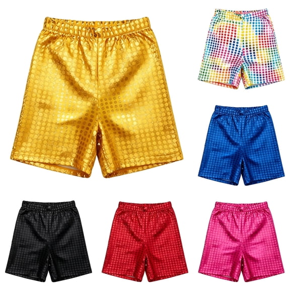 Byoo Printed Check Athletic Shorts for Big Boys Shiny Flat Front Casual Shorts Stage Wear Bottoms,Yellow
