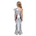 thumbnail image 2 of SiiRoh Girls 70s Disco Jumpsuit Shiny Metallic Ruffled Dance Outfits Sequins Bell Bottom Pants Dancewear Silver 8, 2 of 6