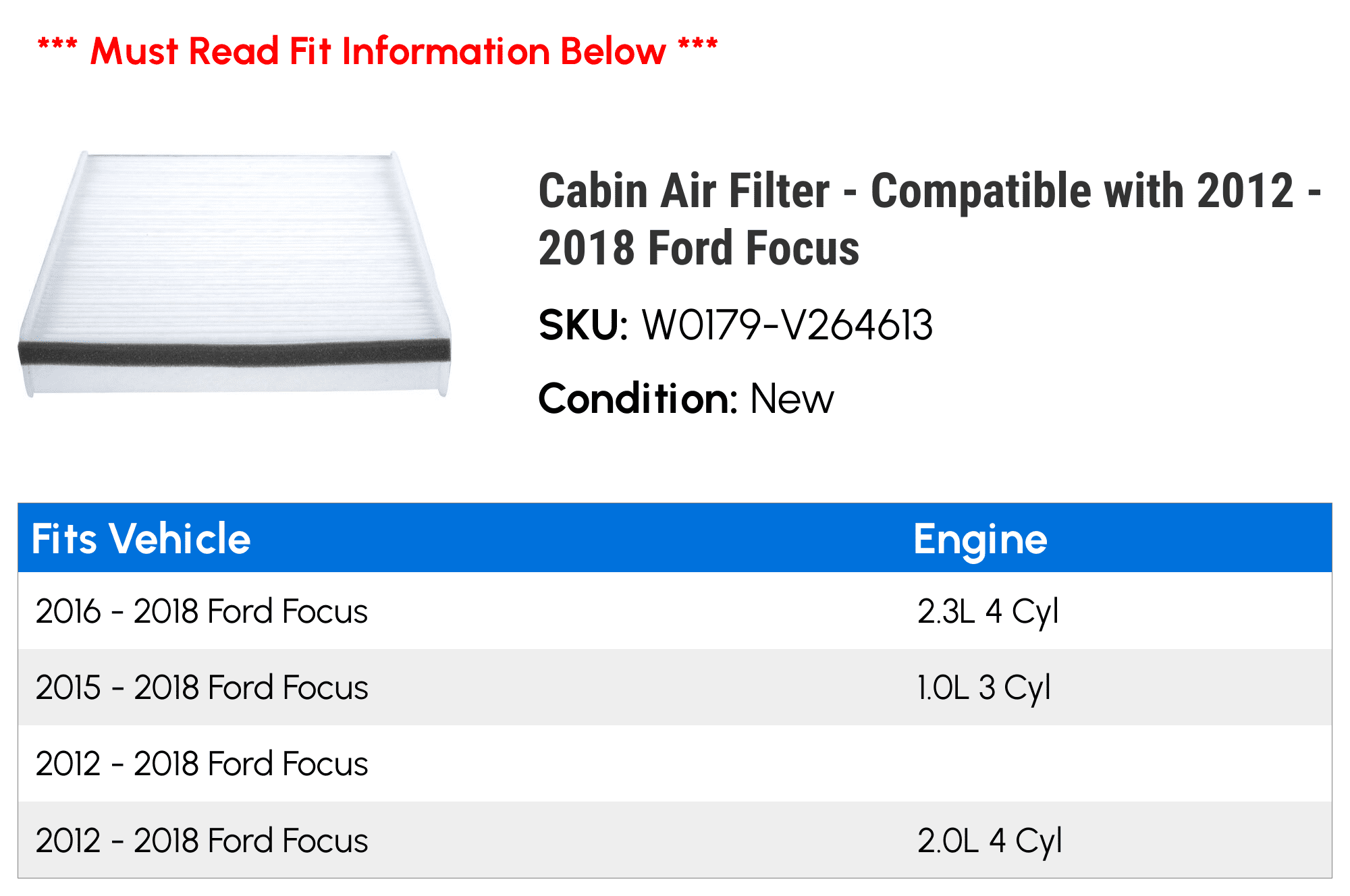 Cabin Air Filter Compatible with 2012 2018 Ford Focus 2013
