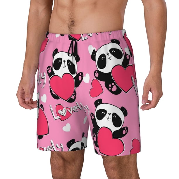 Fotbe Panda Heart Valentine Pink Traje de Baño para Hombre – Shorts de Natación de Secado Rápido con Forro y Bolsillos-X-Large