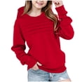 thumbnail image 2 of UQJfacai Girls Long Sleeve Shirts Fall Pleated Tunic Tops Crewneck Basic Tees Blouses Winter Solid Soft Casual Pullover 2-14 Years, 2 of 6