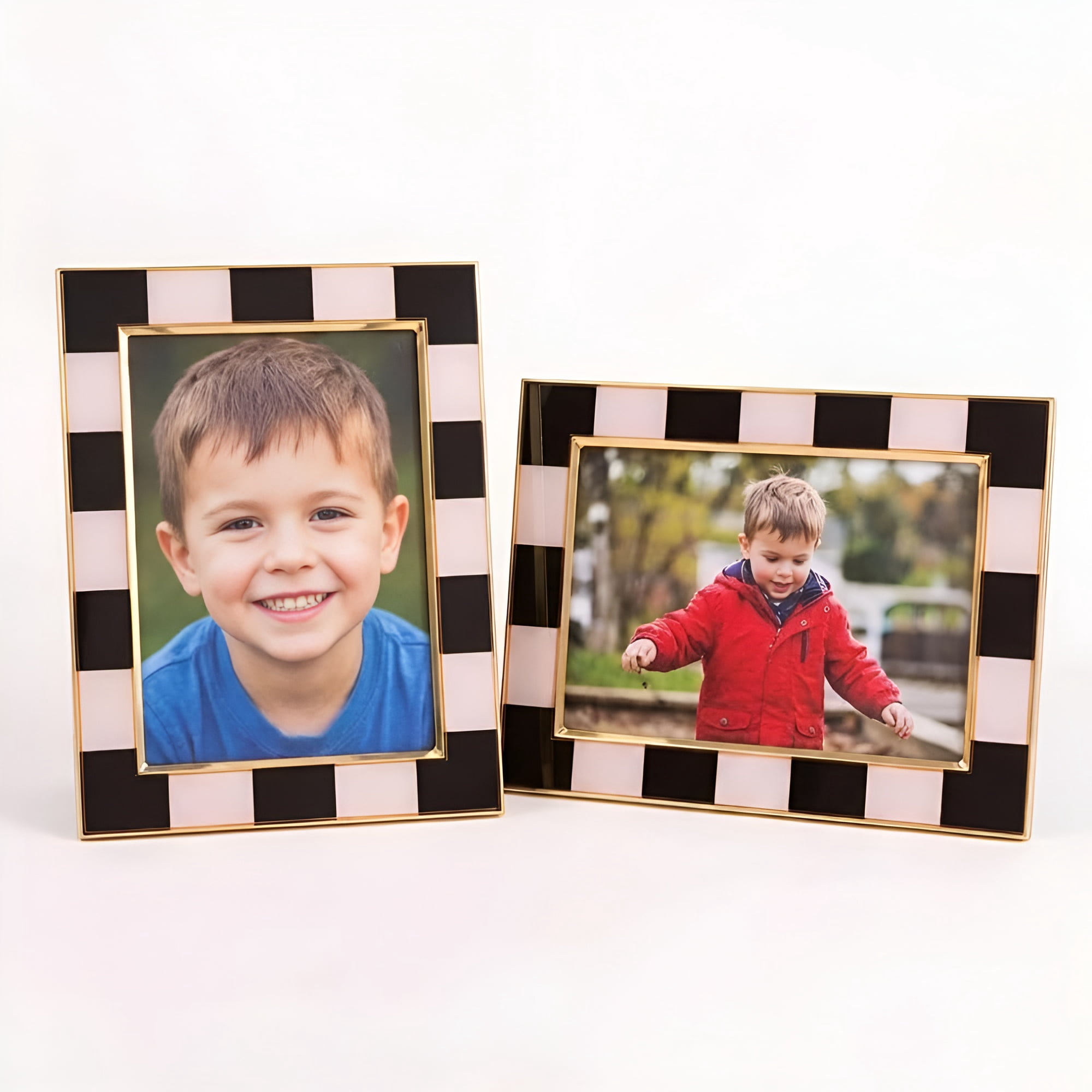 Concepts 4x6 Picture Frames Black & White Checkered Retro Gold Bordered Enameled Photo Frames with HD Clear Glass, Durable Wall or Tabletop Display Vertical/Horizontal (pack of 4)