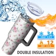 thumbnail image 5 of 40oz Pioneer Flower Floral Print Pattern Insulated Tumbler with Handle, BPA-Free Leak Proof Lid and Straws, Double Wall Vacuum, Hot 12h/Cold 34h, 5 of 6